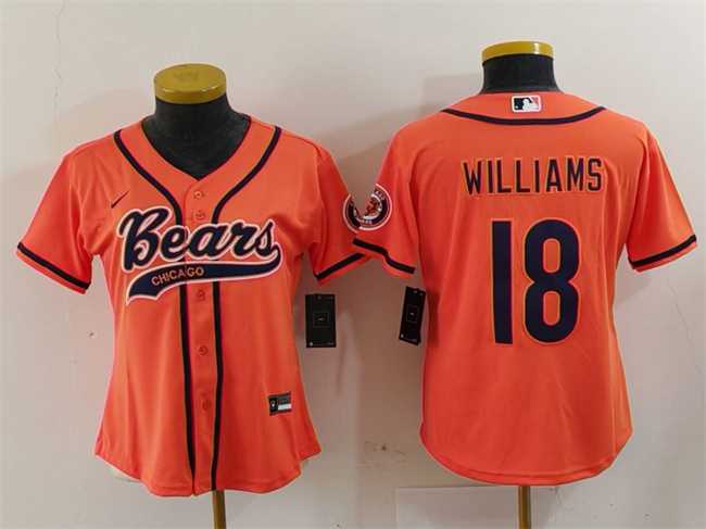 Womens Chicago Bears #18 Caleb Williams Orange With Patch Cool Base Stitched Baseball Jersey(Run Small)